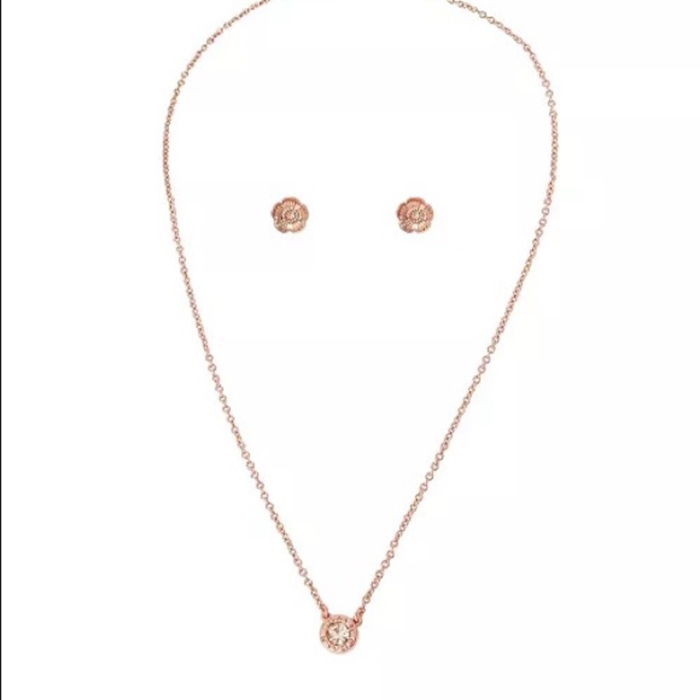 NWT🌹COACH Open Circle Necklace & Tea Rose Earrings Set, GREAT GIFT!